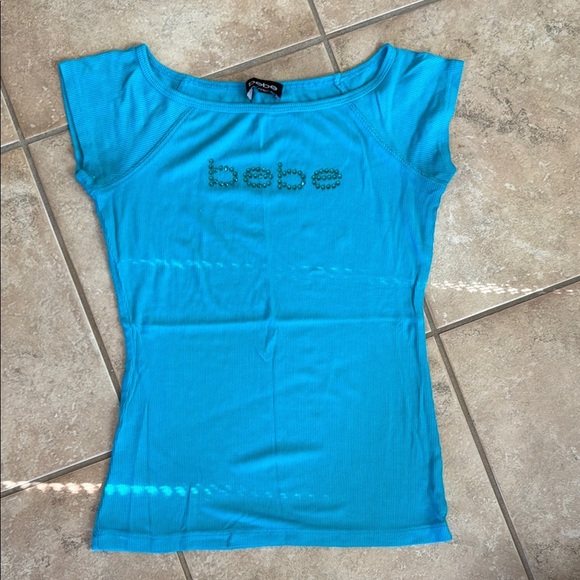 bebe Tops - Bebe Fitted Blue Short Sleeve Tee